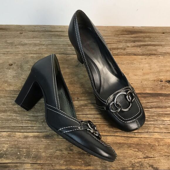 Arturo Chiang Black Heels Chain Detail 9M - Picture 1 of 8